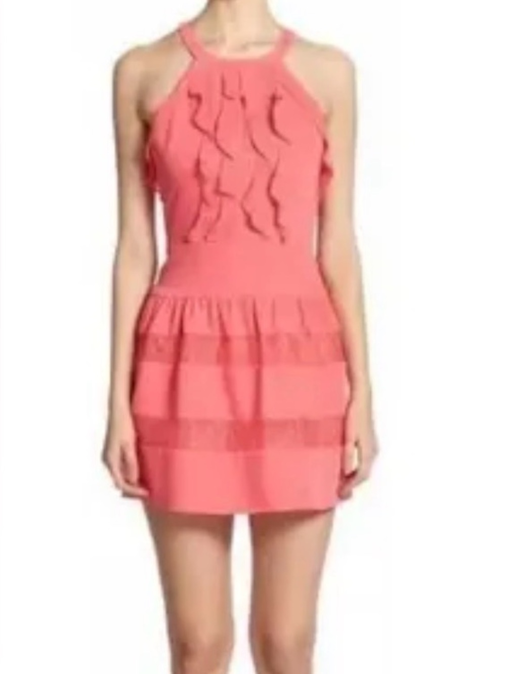 BCBGMAXAZRIA BCBG Katrine Halter Lace Blocked Dress Coral Reef 4